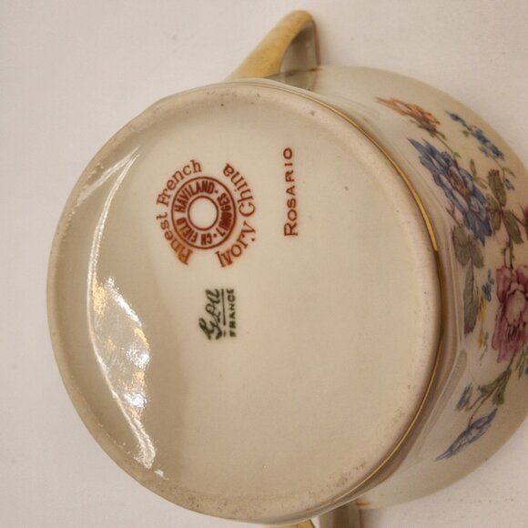 Vtg Limoges France Lidded Sugar, Creamer, 2 Cups Haviland, Charles Field Rosario - Picture 7 of 16